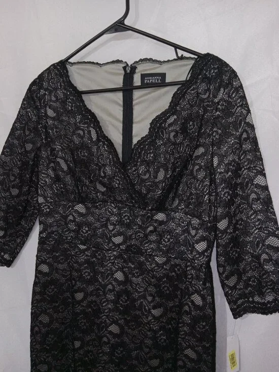 Adrianna Papell Black V Neck Lace Sheath Dress NWT Size 10 Cocktail Party Formal - Picture 4 of 14